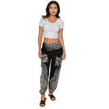 Brightly tie-dyed and printed smocked on top harem pant