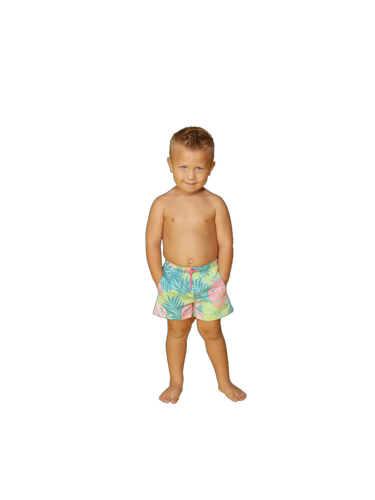 Toddler's swim short in lush tropical fern print pattern. Available in Toddler sizes: 2T, 3T & 4T