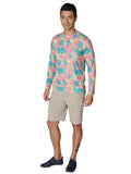 Men's sun shirt printed in lush leaves, front view
