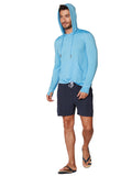 Cool fabric nylon hoodie with a kangaroo front pocket and drawstring closure on top, Front view