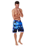 Midnight blues form the backdrop of these black silohuette palms, board shorts with a huge Ingear side pocket that features a velcro cover. Front View